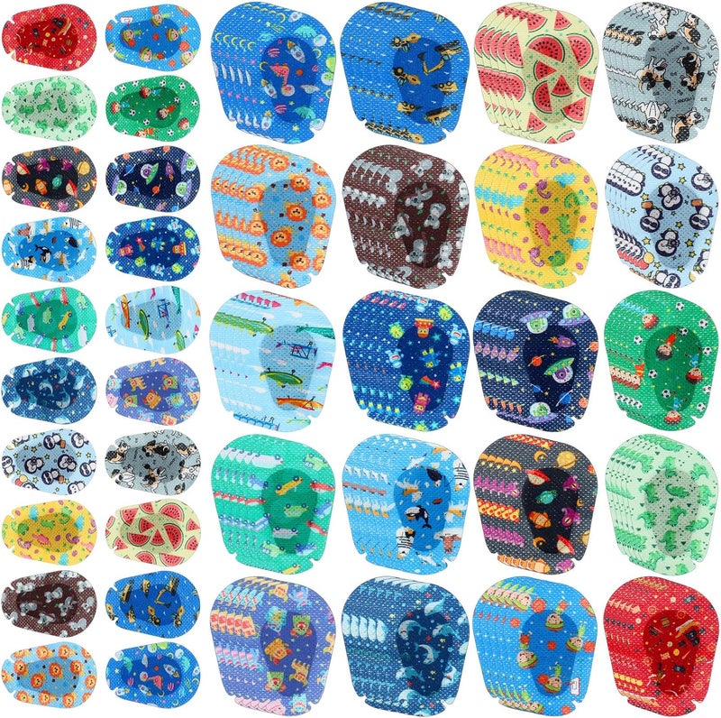 Copkim 100 Pcs Adhesive Eye Patches for Kids Boys 20 Styles Breathable Boy Eye Patch Bulk Light Blocking Cotton Adhesive Bandages for Toddler Boys, 3 x 2 Inch - Image 1
